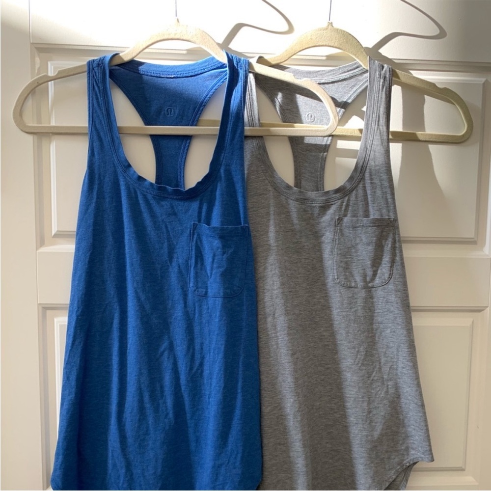 Lululemon Blue and Gray Long Tank Tops with Pockets